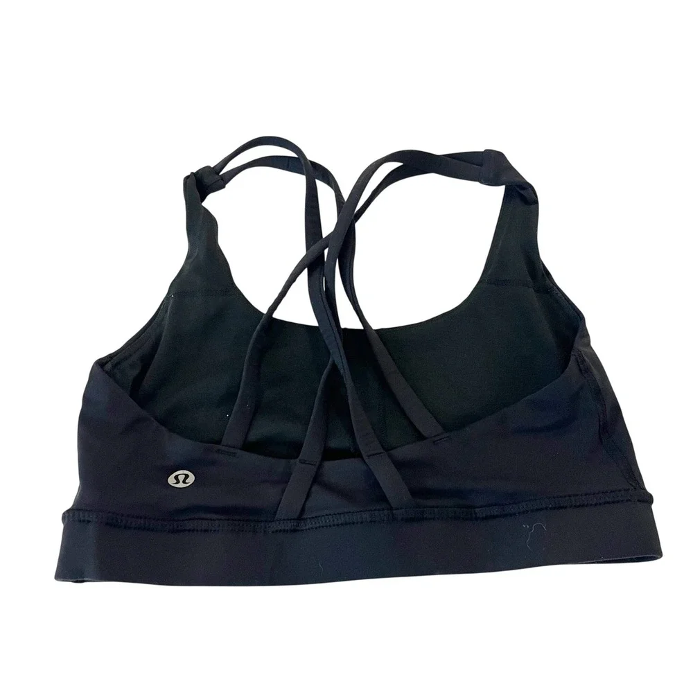 Lululemon Energy Sports Bra Black Strappy Back Yoga Gym Workout Size 4